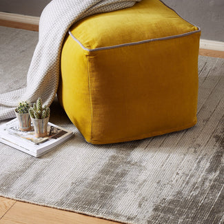 Pouf Godavari, Leuchtendes Senfgelb & Grau, 100% Baumwolle